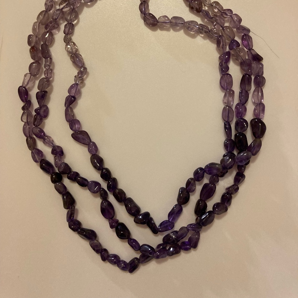 Handcrafted Designer Dark and Light Amethyst 3 Strand Necklace